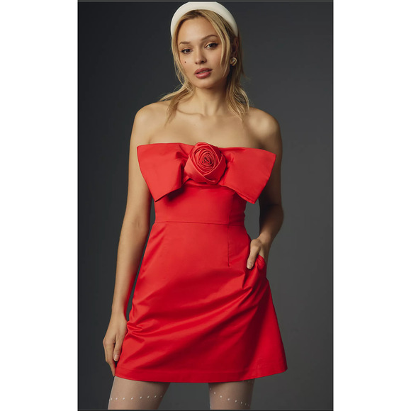 NWT Anthropologie Hutch Red Strapless Mini Dress - Medium - Picture 4 of 5
